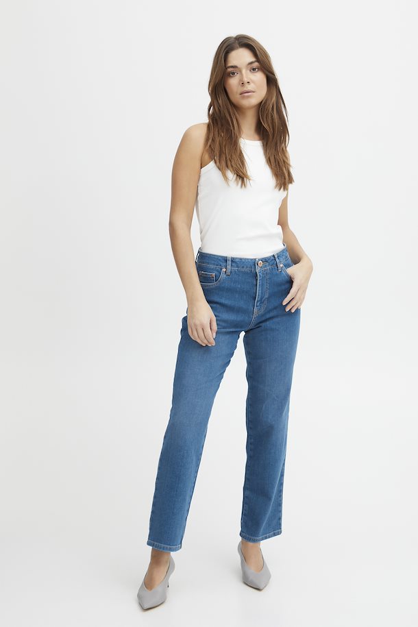 fra Leg UHW Denim Mom Jeans Jeans Denim Køb – Medium Straight Blue Pulz Medium PZLUCY Blue