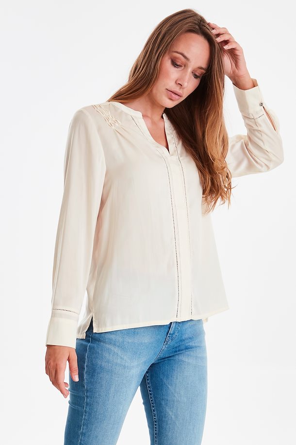 Pearled Ivory PzHattie Blouse with long sleeve fra Pulz Jeans – Køb ...